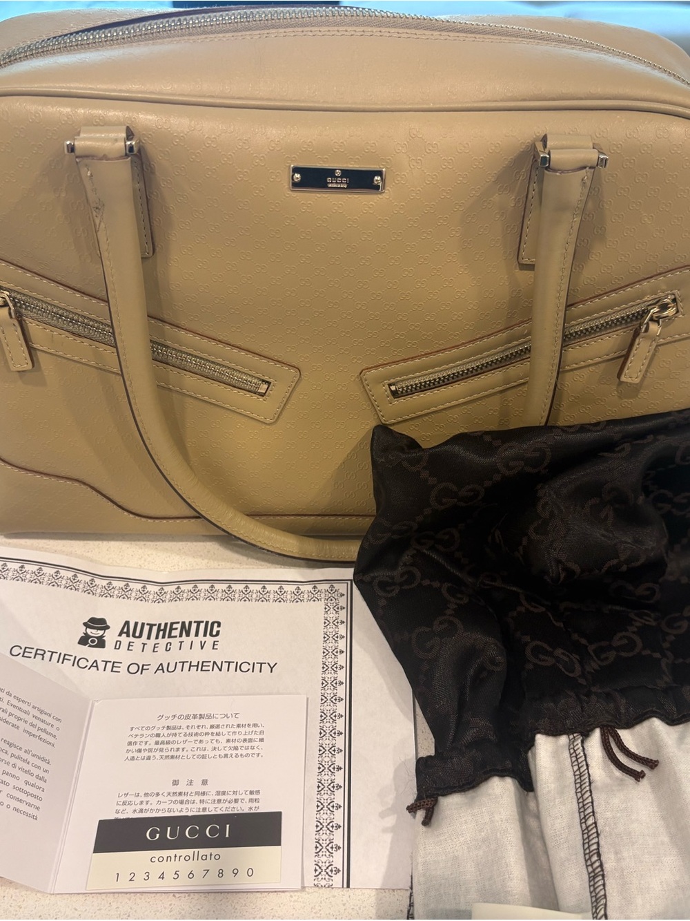 Gucci Embossed Leather Tote with Top Handles